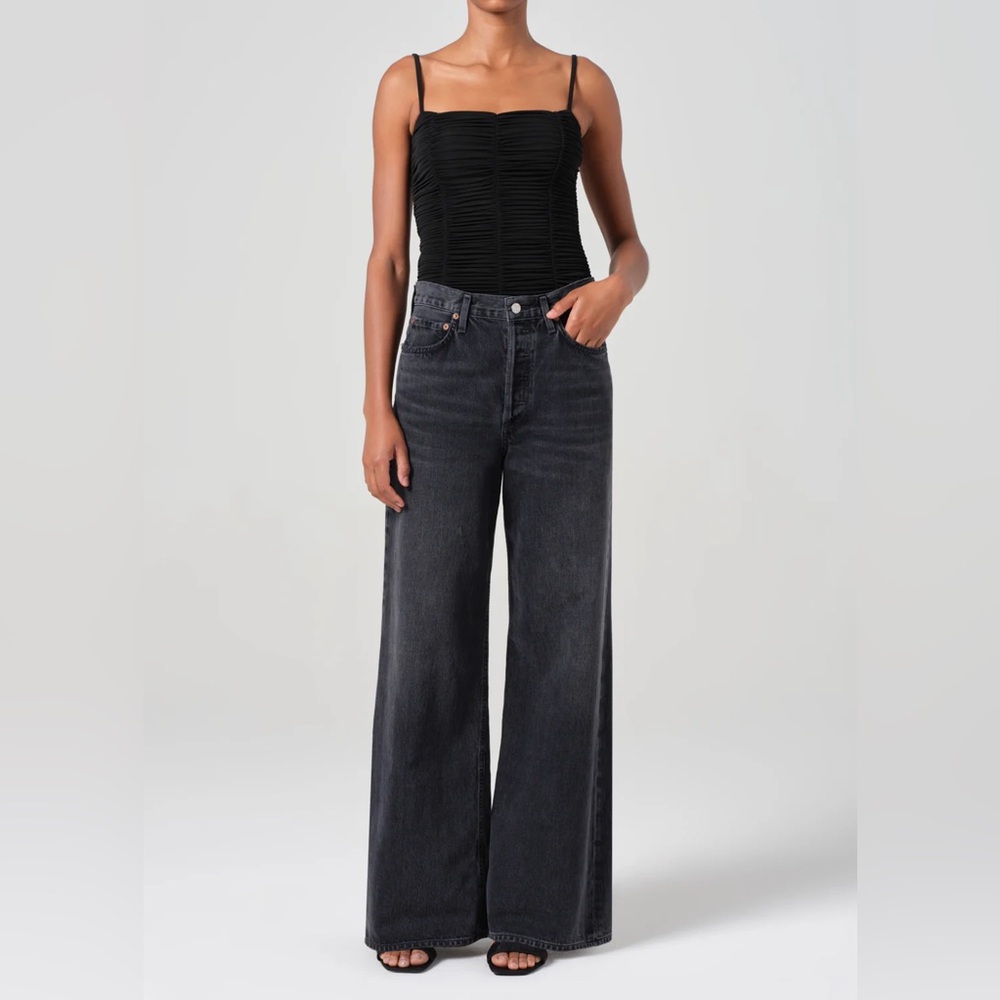 Agolde || Dame High Rise Wide Leg Jeans No Cuff in Hitch‎ Black Wash 33